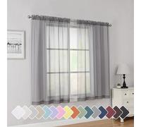 Simplebrand Tende trasparenti corte grigie lunghe 114 cm per finestre piccole, con tasca per asta, set di 2 pannelli, tende trasparenti in voile a tinta unita, per camera da letto, bagno, camera dei