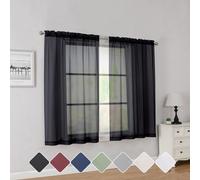 Simplebrand Tende Trasparenti Corte Nere Lunghezza 45 Pollici per Finestre Piccole Tasca per Asta 2 Pannelli Set Tende in Voile Solido Tende Tras