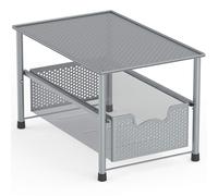 SimpleHouseware, organizer per cestello scorrevole impilabile sotto il lavandino, argento