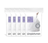 simplehuman Code D 100 Count, veri rivestimenti personalizzati, sacchetti della spazzatura con coulisse in confezioni da distributore, 20 litri / 5,3 galloni, bianco