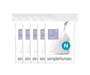 simplehuman Code N 100 sacchetti per rifiuti con coulisse, confezione da 100 pezzi, 45-50 litri, bianco