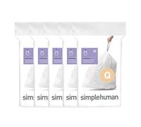 simplehuman Code Q 100 sacchetti per la spazzatura, 50% riciclati, su misura, in confezioni dispenser, manico resistente con coulisse, 50-65 l, bianco