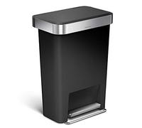 simplehuman CW1385CB cestino rettangolare con pedale e porta sacchetti, pattumiera da cucina, plastica nera, 45 L
