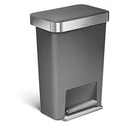 simplehuman CW1386CB cestino rettangolare con pedale e porta sacchetti, pattumiera da cucina, plastica grigia, 45 L