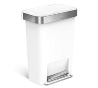 simplehuman CW1387CB cestino rettangolare con pedale e porta sacchetti, pattumiera da cucina, plastica bianca, 45 L
