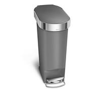 simplehuman CW1391 cestino sottile con pedale e bordo per sacchetti, pattumiera da cucina, grigio plastica, 40 L