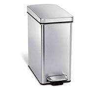 simplehuman CW1898CB cestino a profilo con pedale, pattumiera piccola per bagno, acciaio inox spazzolato, 10 L