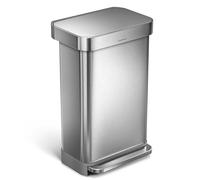 simplehuman CW2024 cestino rettangolare con pedale e porta sacchetti, pattumiera da cucina, acciaio inox spazzolato, 45 L