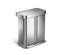 simplehuman CW2025 cestino a doppio scomparto con pedale e porta sacchetti, pattumiera da cucina, acciaio inox spazzolato, 58 L (34/24)