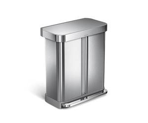 simplehuman CW2025 cestino a doppio scomparto con pedale e porta sacchetti, pattumiera da cucina, acciaio inox spazzolato, 58 L (34/24)