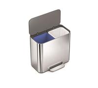 simplehuman Mini bidone per riciclaggio da 15 l, bidone della spazzatura a doppio scomparto per hotel, uffici e piccoli spazi, in acciaio inox spazzolato