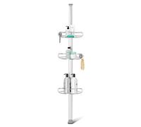 simplehuman Portaoggetti per doccia a tensione media, telescopico, angolare, si estende da 1,5 m a 2,4 m, facile da installare, senza foratura, antiruggine, ripiani regolabili, BT1109DC