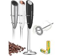 SIMPLETASTE Schiumalatte Frustino Montalatte Elettrico a Batterie, Mixer per Drink con Frustino in Acciaio Inox e Supporto, Schiumino per Caffè Schiumoso, Cappuccino, Latte Macchiato (Nero Opaco)