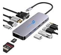 SIMPLETEK - Docking Station Adattatore Usb Type C SD Card Reader VGA HDMI LAN USB-C USB 3.0 USB 2.0 Audio Jack Hub USB Multifunzionale 11 In 1