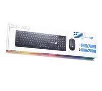SIMPLETEK - Kit Mouse & Tastiera Wireless 2.4G Layout GR Greco | Greek Keyboard QWERTY con Tastierino Numerico Mouse Ergonomico 3 Tasti Ricevitore USB