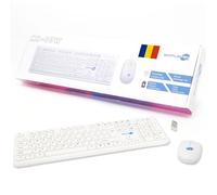 Simpletek - Kit Mouse & Tastiera Wireless 2.4G Layout RO Romeno | Romanian Keyboard QWERTZ con Tastierino Numerico Mouse Ergonomico 3 Tasti Ricevitore USB