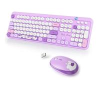 SIMPLETEK - Kit tastiera e mouse wireless layout inglese US QWERTY, tasti rotondi viola, design "Hello Bear", connessione 2,4 GHz