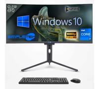 SIMPLETEK - PC All In One 34" Curvo FHD | Core i7 | Windows 10 Pro | 4GB RAM | 240GB SSD | Webcam Integrata 5MP | WiFi6 e BT 5.2