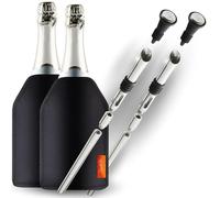 SIMPLEX DOMO Set refrigerante per vino da 4 pezzi - 2 bastoncini refrigeranti in acciaio inox con beccuccio e 2 manicotti refrigeranti - Freschezza duratura ed elegante godimento del vino