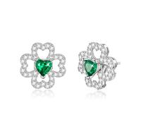 SIMPLGIRL Orecchini a lobo con quadrifoglio 2 in 1 Argento sterling 925 Orecchini irlandesi per il giorno di San Patrizio Orecchini a forma di trifoglio con cuore verde Regali per donne e ragazze