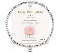 SIMPLÍ BASIC ORĀ Braccialetto di compleanno con significato per lei - Braccialetto con ciondolo con quarzo rosa ricordo e biglietto, 21° compleanno