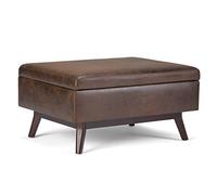 Simpli Home AXCOT267S-DBR Owen - Pouf moderno con contenitore, 86 cm, in ecopelle marrone castagno invecchiato