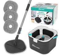 Simpli-Magic Spin Mop e Secchio System, include Square Spin, secchio a doppio scomparto e 3 panni spessi lavabili in lavatrice