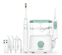 SimpliCare Idropulsore orale e spazzolino elettrico Combo - Detergente dentale da 590 ml, 10 livelli di pressione regolabili per denti/bretelle, 6 punte a getto, 2 testine, silenzioso, senza BPA