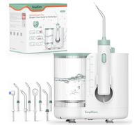 SimpliCare Irrigatore orale professionale da banco per acqua, 10 livelli di pressione, 21-160 PSI, serbatoio grande da 575,5 g, sistema completo a 8 punte per bretelle, impianti e cura delle gengive