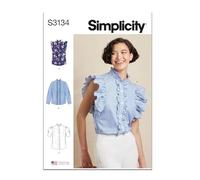 Simplicity Cartamodello SS3134H5 da donna con bottoni e maniche arricciate sul davanti e varianti H5 (6-8-10-12-14)