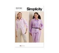 Simplicity Cartamodello SS3136W2 per camicia da donna e donna con bottoni W2 (20W-22W-24W-26W-28W)