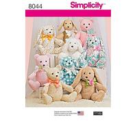 Simplicity Crafts, pattern per cucito, per peluche a motivo orso, cane e coniglio