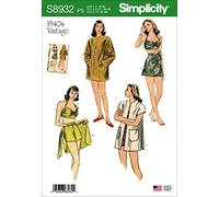 Simplicity S8932 - Cartamodello vintage per top bikini, pantaloncini, gonne e cappotto, carta, bianco, vari