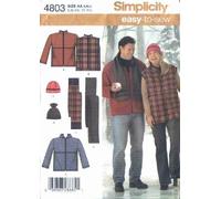 Simplicity Sewing Pattern 4803 Chest Size 100cm - 130cm Easy-to-sew Women's and Men's Jacket or Vest, Hats and Scarf