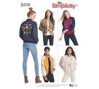 Simplicity Simplcity 8418Pattern 8418-Giacca Bomber Foderata da Donna con Tessuto e Finiture, Carta, Bianco, R5 (14-16-18-20-22)