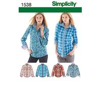 Simplicity Simplcity cartamodello 1538: Camicia da Donna con Bottoni sul Davanti, Taglia, Carta, Bianco, R5 (14-16-18-20-22)