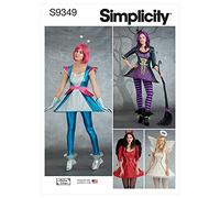 Simplicity SS9349R5 - Mini abito da donna, con orlo a cerchio, con cerniera, scollo a cuore, cuciture da principessa e maniche a tre quarti o flange sulle spalle.