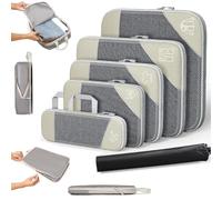 Simplify Living Travel Compression Organizers, a set of 5 compressible, lightweight, space-saving organizers with a double zipper design, are a unisex travel essential (White)