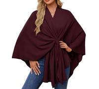 Simplifyleast Scialle avvolgente da donna, elegante scialle avvolgente morbido aperto sul davanti, tinta unita, scialli avvolgenti con passante, Rosso vinaccia, Taglia unica