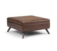 SIMPLIHOME Owen Tavolino da caffè quadrato moderno largo 91,4 cm di altezza metà secolo, con ripiano sollevabile, in ecopelle marrone castagna invecchiata, per il soggiorno