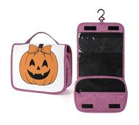 Simplistic Jack-o'-Lantern Pumpkin con fiocco borsa da viaggio per donne, organizer per trucchi da appendere con gancio per shampoo