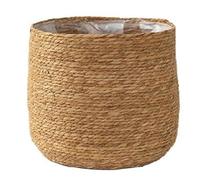 Simpls Vaso da fiori in erba marina - Vaso intrecciato - Fioriera decorativa con inserto in pellicola di plastica in stile bohémien, durevole, facile da usare