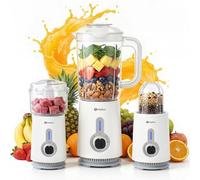 SIMPLUS Frullatori da Cucina e Robot da Cucina Combo, Frullatore 3 in 1 per Frullati e Carne Macinata, Controllo a 3 Velocità con Impulsi, per Ghiaccio, Frutta, Carne, Bianco