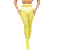 Simply Joshimo Collant a rete colorati da donna con strass scintillanti/cristalli, Giallo fluo, Etichettalia unica