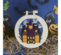 Simply MAKE Kit da ricamo con numeri, casa infestata per Halloween, kit per punto e cucito, include fili da ricamo, kit per artigianato per adulti, kit da ricamo con telaio da ricamo