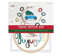 Simply Make Kit per punto croce, motivo albero su auto, per bambini e adulti, con cerchio, filo da ricamo, tessuto e ago, perfetto per lavori artigianali per adulti e principianti, kit per punto croce