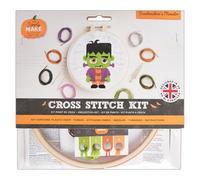 Simply MAKE Kit per punto croce, motivo: mostro di Frankenstein, Halloween, cerchio, filo da ricamo, tessuto e ago, per principianti, kit per punto croce, ottimo regalo, hobbisti, decorazioni per