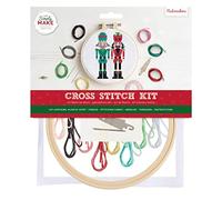 Simply MAKE Kit per punto croce, motivo schiaccianoci per bambini e adulti, con cerchio, filo da ricamo, tessuto e ago, perfetto per lavori artigianali per adulti e principianti, kit per punto croce