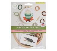 Simply Make Kit per punto croce, motivo zucca, spezie, latte, per bambini e adulti, con cerchio, tessuto di filo da ricamo e ago, perfetto per lavori artigianali per adulti e principianti, kit per