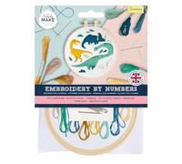Simply Make Kit per ricamo con numeri, dinosauri, multicolore, kit per cucito con fili da ricamo, kit per adulti con cerchio da ricamo